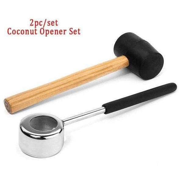 Planet Gates Green Coconut Opener Tool Set Food Grade 304 Stainless Steel Opener Coconut Meat Tool Wooden Handle Rubber Hammer Easy To Use Durable