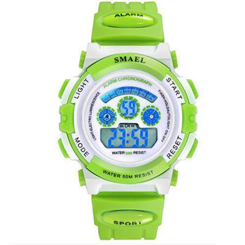 Planet Gates Green Digital Brand Children Watches For Girls Digital Lcd 50m Waterproof Wristwatches Led Student Gift