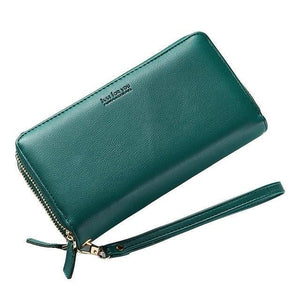 Planet Gates Green Double Zipper Wristband Long Clutch Wallets For Women Large Capacity Card Holder Purse Phone Pocket Wallet Female