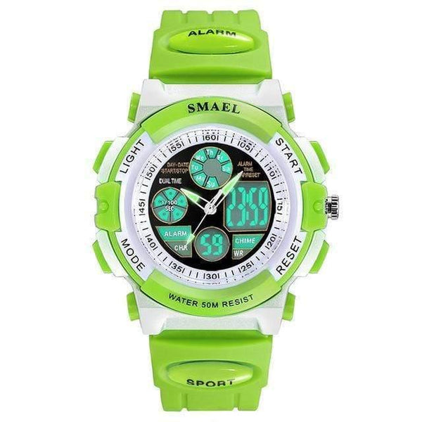 Planet Gates Green Dual Brand Children Watches For Girls Digital Lcd 50m Waterproof Wristwatches Led Student Gift