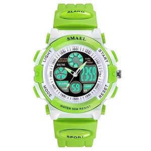 Planet Gates Green Dual Time LCD Digital Watches Children 50M Waterproof Wristwatches Shock Resistant Free Gift Box for Watches Girls0704