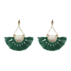Planet Gates Green Fan shaped Cotton Tassels Bohemia Earrings For Women Ethnic Jewelry Big Dangle Earrings Handmade Fringe Pendientes