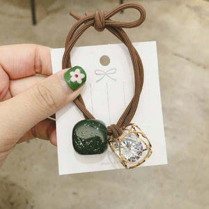 Fashion Crystal Square Hollow Elastic Hair Bands Pink Green Yellow Elastic Band Geometric For Women Rubber Hair Accessories Gift