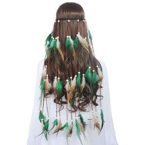 Planet Gates green Feather Headband AWAYTR Rope Crown for Women Indian Headwear Festival Hair Accessories Summer Beach Headpieces