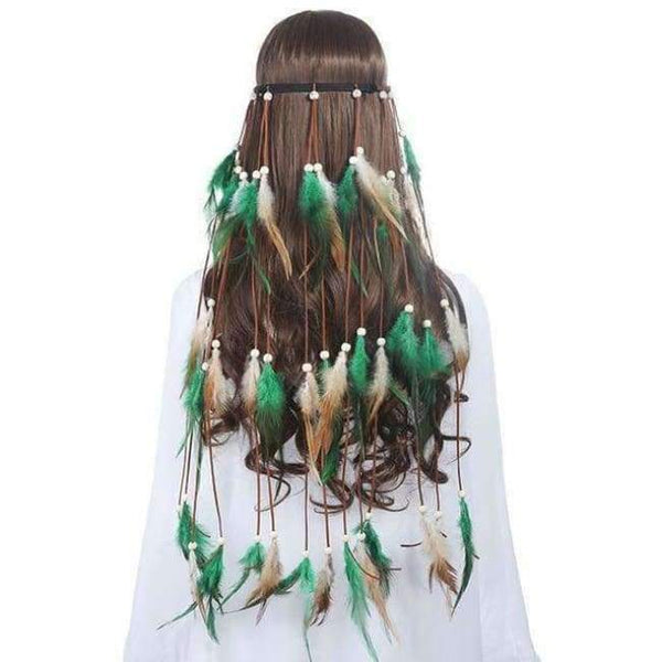Planet Gates green Feather Headband AWAYTR Rope Crown for Women Indian Headwear Festival Hair Accessories Summer Beach Headpieces