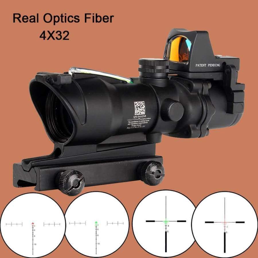 Planet Gates Green Fiber BDC Hunting 4X32 Real Fiber Optics Chevron BDC Reticle Red Green Illuminated Riflescope for Rifle .223 .308 Caliber