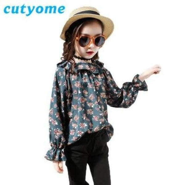 Planet Gates Green Floral 2PC Set / 3T Teenagers Girls Floral Off Shoulder School Blouse Top+Flare Pant Two Pieces Set 2018 Autumn 12 Children Clothing Sunsuit