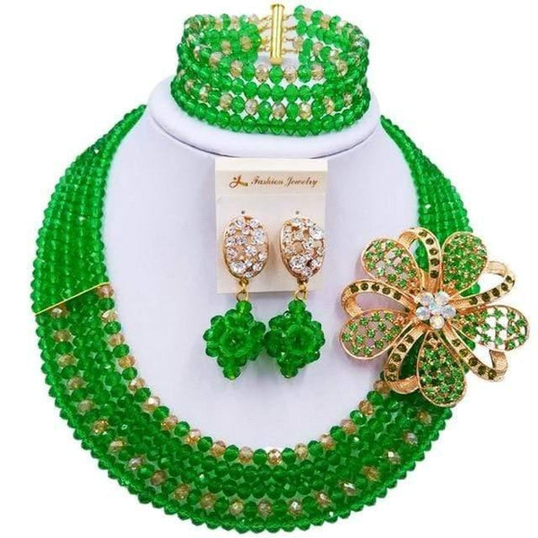 Planet Gates Green Gold AB Wine Gold AB Crystal Nigerian Necklace African Beads Wedding Jewelry Sets for Women C5RST003