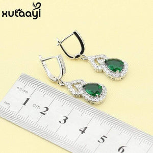 Planet Gates Green Imitated Emerald  925 Silver Jewelry Sets Wedding Earrings Necklace Pendant For Women