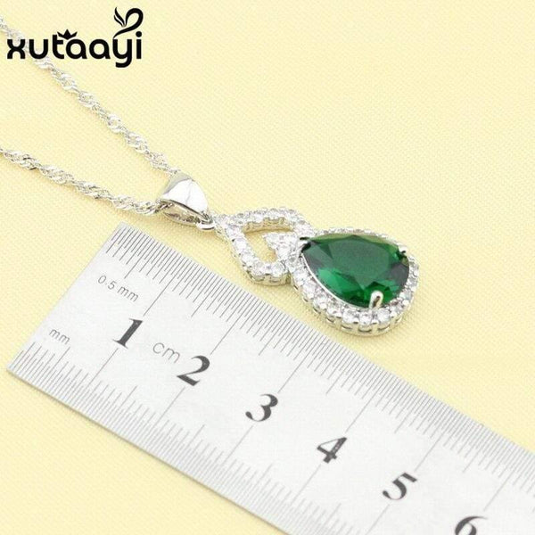 Planet Gates Green Imitated Emerald  925 Silver Jewelry Sets Wedding Earrings Necklace Pendant For Women