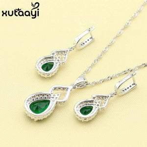 Planet Gates Green Imitated Emerald  925 Silver Jewelry Sets Wedding Earrings Necklace Pendant For Women