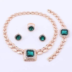 Planet Gates Green Jewelry Sets For Women Dress Accessories Gold Color Crystal Wedding Bridal Necklace Earrings Bracelet Ring Sets