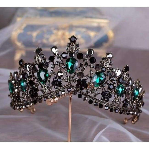 Planet Gates Green KMVEXO European Green Crystal Tiaras Vintage Black Rhinestone Pageant Crown Baroque Bridal Wedding Hair Jewelry Accessories Gift
