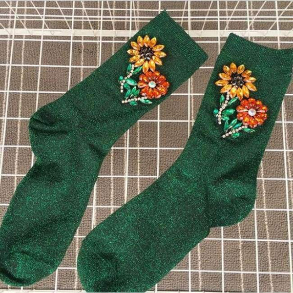 Planet Gates Green Knee Socks A Limited Edition Of High-end Runway Looks Manual Nail Bead Onion Hosiery For Pearl Heaps Of Individual Vogue