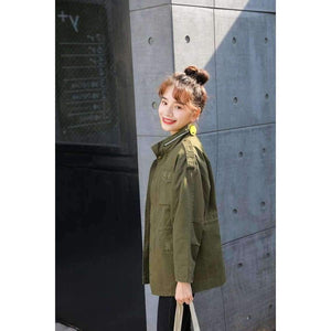 Planet Gates Green / L Autumn Printing Windbreaker Female Long Sleeve Jaqueta Feminina New Slim Korean Style Army Green Jacket Women S-L