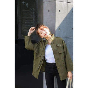 Planet Gates Green / L Autumn Printing Windbreaker Female Long Sleeve Jaqueta Feminina New Slim Korean Style Army Green Jacket Women S-L