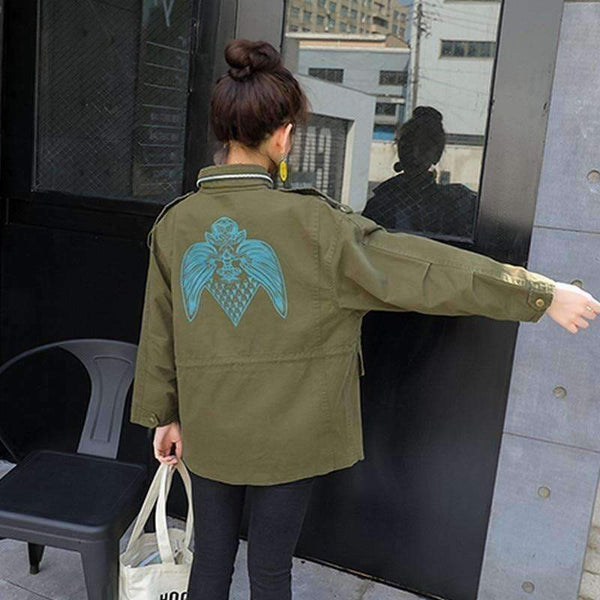 Planet Gates Green / L Autumn Printing Windbreaker Female Long Sleeve Jaqueta Feminina New Slim Korean Style Army Green Jacket Women S-L