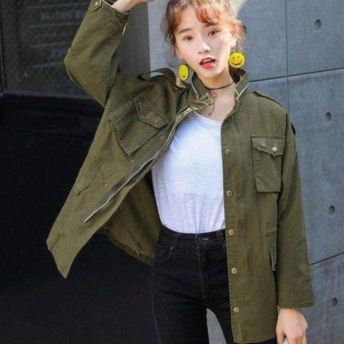 Planet Gates Green / L Autumn Printing Windbreaker Female Long Sleeve Jaqueta Feminina New Slim Korean Style Army Green Jacket Women S-L