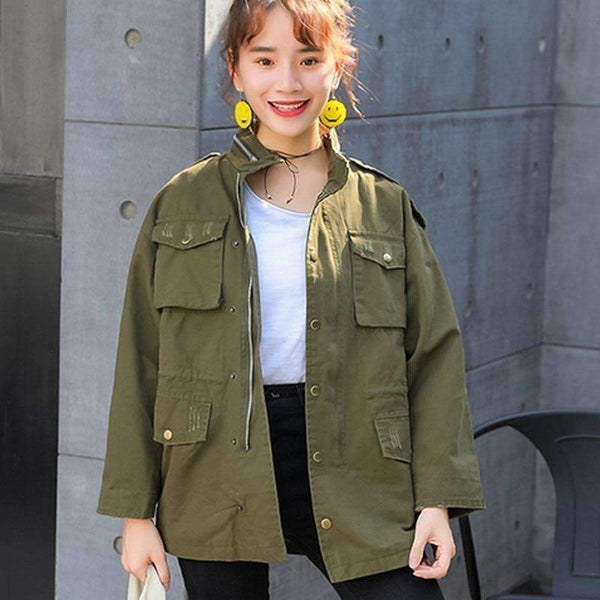 Planet Gates Green / L Autumn Printing Windbreaker Female Long Sleeve Jaqueta Feminina New Slim Korean Style Army Green Jacket Women S-L