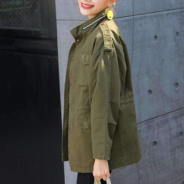 Planet Gates Green / L Autumn Printing Windbreaker Female Long Sleeve Jaqueta Feminina New Slim Korean Style Army Green Jacket Women S-L