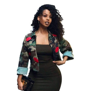 Planet Gates green / L Fashion Women's Bomber Jacket 2018 Long Sleeve Turn-Down Collar Slim Army Green Pockets Military Camo Jacket Mujer