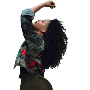 Planet Gates green / L Fashion Women's Bomber Jacket 2018 Long Sleeve Turn-Down Collar Slim Army Green Pockets Military Camo Jacket Mujer