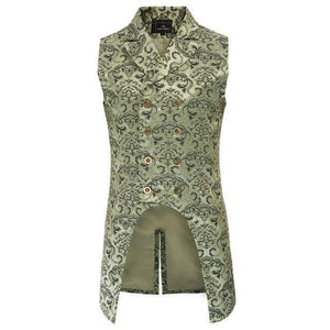 Planet Gates Green / L Men coats medieval Steampunk Gothic Sleeveless Lapel Collar Double-Breasted formal prom party Jacquard Coat