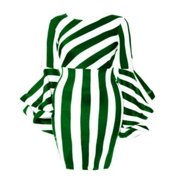Planet Gates green / L Misshow 6XL Plus Size Flare Sleeve Women Bodycon Dress Oversized Striped Short Dress Long Sleeve Sheath Dress Women Robe Femme