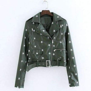 Planet Gates Green / L New Design 2018 Autumn Women Leather Jacket Coat Chic Star Embroidery Long Sleeve PU Short Motor Leather Jacket YO561