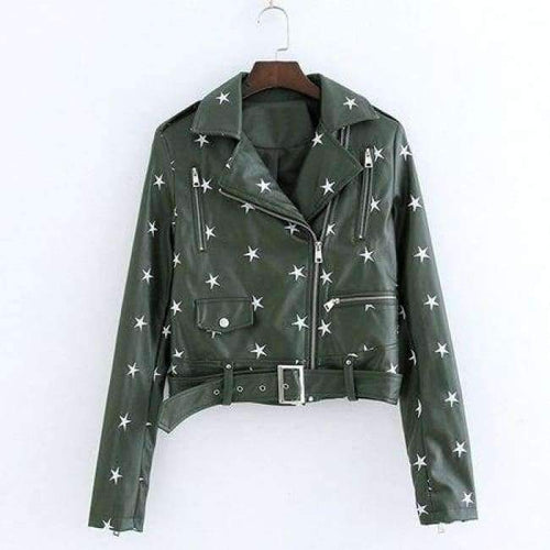 Planet Gates Green / L New Design 2018 Autumn Women Leather Jacket Coat Chic Star Embroidery Long Sleeve PU Short Motor Leather Jacket YO561