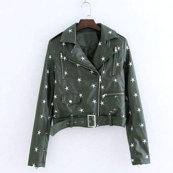 Planet Gates Green / L New Design 2018 Autumn Women Leather Jacket Coat Chic Star Embroidery Long Sleeve PU Short Motor Leather Jacket YO561
