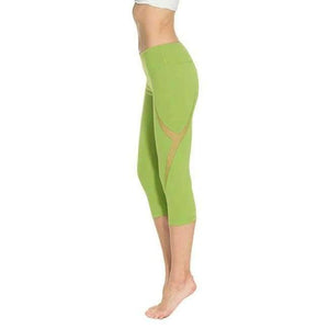 Planet Gates Green / L Sexy Calf Length Pant Fitness Mesh T Splice Sports Yoga Running Gym Tights Breathable Soft Slim Leggings with Inner Pocket