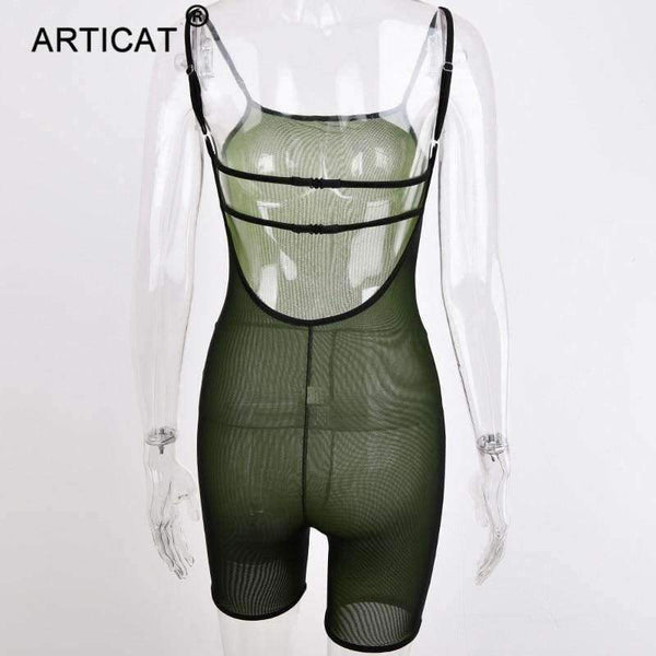 Planet Gates Green / L Transparent Sexy Rompers Womens Jumpsuit Strapless Backless Bandage Bodycon Playsuit Party Jumpsuits For Women 2018