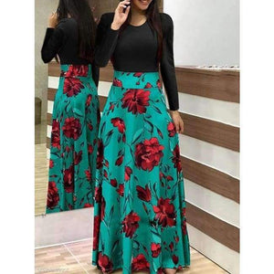 Planet Gates green / L VITIANA Women Maxi Long Floor Length Dress Female 2018 Autumn Long Sleeve Pink Floral Print High Waist Elegant Party Dresses