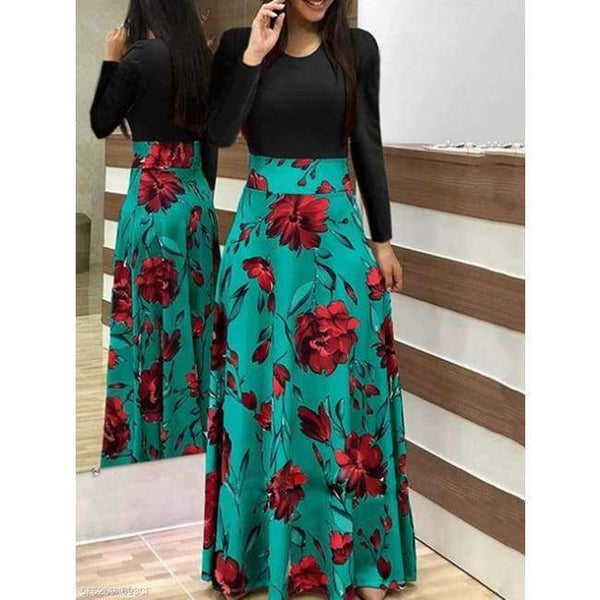 Planet Gates green / L VITIANA Women Maxi Long Floor Length Dress Female 2018 Autumn Long Sleeve Pink Floral Print High Waist Elegant Party Dresses