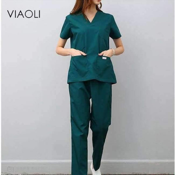 Planet Gates Green / L Women and men Medical Uniforms Nursing Scrubs Clothes Short Sleeve coat Doctor Clothing  Brush hand clothing v-collar