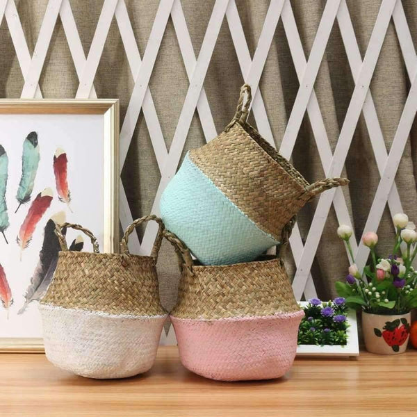 Planet Gates Green Laundry Basket 22*19cm Folding Flower Pot Sea Grass Storage Hanging Vase Home Garden Planter Dirty Clothes Organization