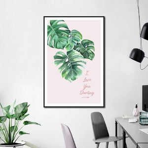 Green Leaf Pink Background Fresh Nordic Style Wall Art Canvas Painting Hd Print Wall Picture For Living Room Home Decor