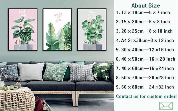 Green Leaf Pink Background Fresh Nordic Style Wall Art Canvas Painting Hd Print Wall Picture For Living Room Home Decor