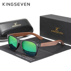 Planet Gates Green Leather case / China / Original Polarized KINGSEVEN New Black Walnut Sunglasses Wood Polarized Sunglasses Men's Glasses Handmade UV400 Protection Eyewear Retro Wooden Box