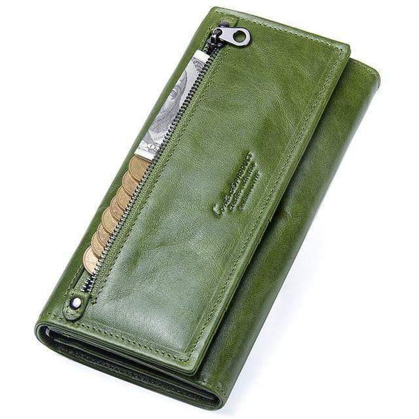 Planet Gates Green Leather Women Clutch Wallets Multiple Cards Holder Long Female Purse With Phone Bag Fashion Woman Wallet