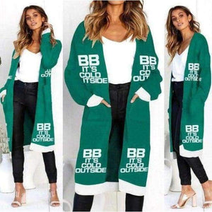 Planet Gates Green letter / L Casual Long Sweater For Women Christmas Cardigan Lady's Sweaters Female Cardigan Autumn Pull Femme Hiver Winter Clothes