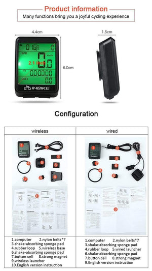 Planet Gates Green Light-Wireless Waterproof Bicycle Computer Wireless And Wired MTB Bike Cycling Odometer Stopwatch Speedometer Watch LED Digital Rate