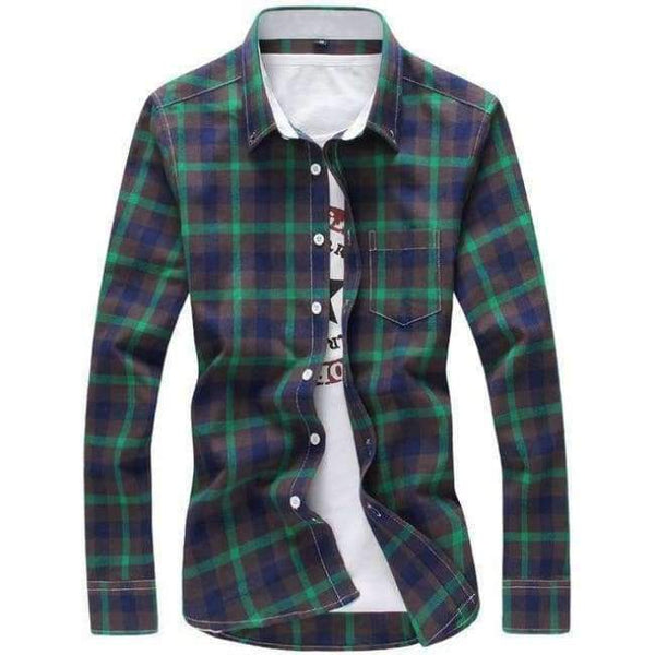 Planet Gates Green / M 5XL Plaid Shirts Men Checkered Shirt Brand 2018 New Fashion Button Down Long Sleeve Casual Shirts Plus Size Drop Shipping