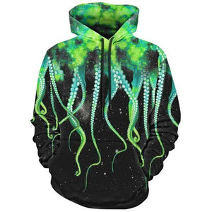 Planet Gates Green / M Fashions 3d Sweatshirts With Hat Kangaroo Pocket Octopus Claw Galaxy Print Drawstring Hoodie