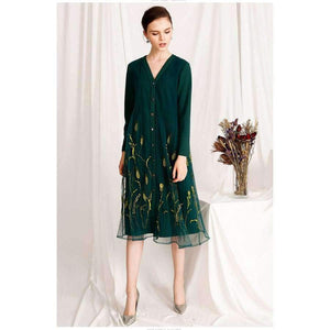 Planet Gates green / M Quality Brand New Autumn Winter Dress for Party Event Women Tulle Mesh Embroidery Patchwork Long Sleeve Dress Plus Size XXL