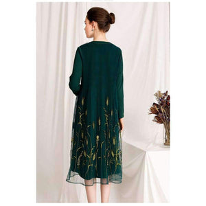 Planet Gates green / M Quality Brand New Autumn Winter Dress for Party Event Women Tulle Mesh Embroidery Patchwork Long Sleeve Dress Plus Size XXL