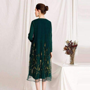 Planet Gates green / M Quality Brand New Autumn Winter Dress for Party Event Women Tulle Mesh Embroidery Patchwork Long Sleeve Dress Plus Size XXL