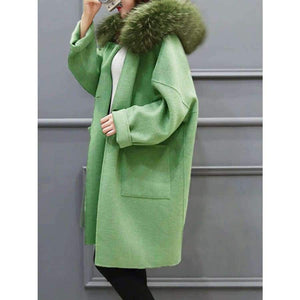 Planet Gates green / M Women coat winter  faux fur  warm outwear casual  mid- long-coat green one button loose plus size 2XL wool long coat women