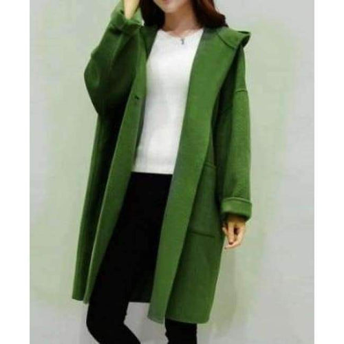 Planet Gates green / M Women coat winter  faux fur  warm outwear casual  mid- long-coat green one button loose plus size 2XL wool long coat women